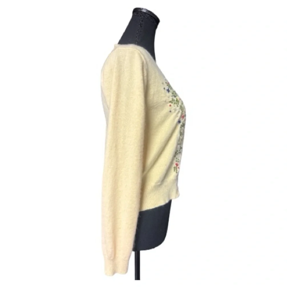 Yellow Embroidered Floral Button-Front Women's Sweater Cardigan Size Small